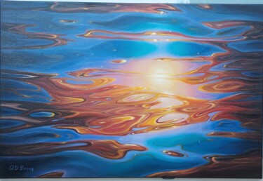 Painting titled "Light on the water" by Olga Jones, Original Artwork, Oil Mounted on Wood Stretcher frame