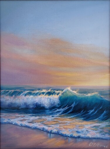 Painting titled "Warm glow" by Olga Jones, Original Artwork, Oil Mounted on Cardboard