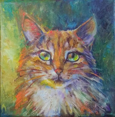 Painting titled "Red Cat" by Oj, Original Artwork, Oil