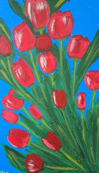 Картина под названием "Красные тюльпаны" - Olga Katruk, Подлинное произведение искусства, Акрил