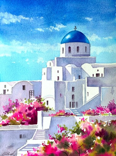 Schilderij getiteld "Greece" door Olga Kharchenko, Origineel Kunstwerk, Aquarel