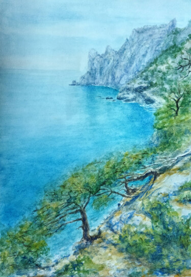 Peinture intitulée "Blue Bay" par Olga Kodratova, Œuvre d'art originale, Aquarelle