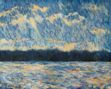 Картина под названием "A lake" - Olga Kolomenskaya, Подлинное произведение искусства, Масло