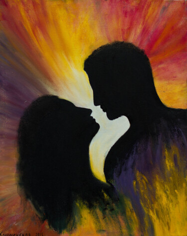 Картина под названием "Love couple" - Olga Kolomenskaya, Подлинное произведение искусства, Масло Установлен на Деревянная ра…