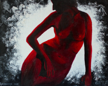 Картина под названием "Red Nu Girl" - Olga Kolomenskaya, Подлинное произведение искусства, Масло Установлен на Деревянная ра…