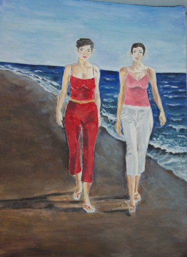 Painting titled "Frauen am Strand" by Polly Max, Original Artwork, Acrylic