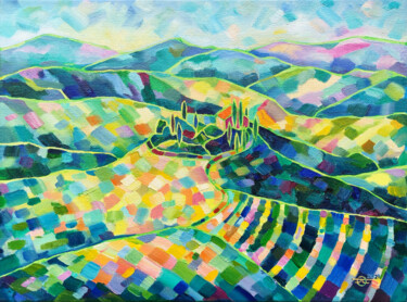 Schilderij getiteld "Summer in Tuscany" door Olga Krasovskaya, Origineel Kunstwerk, Olie