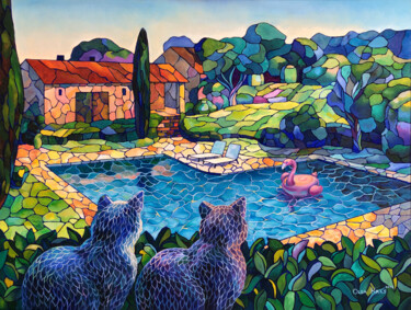 Malarstwo zatytułowany „The traveling cats…” autorstwa Olga Krasovskaya, Oryginalna praca, Olej Zamontowany na Drewniana ram…