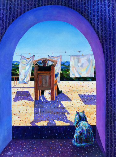 Pintura intitulada "The travelling cats…" por Olga Krasovskaya, Obras de arte originais, Óleo