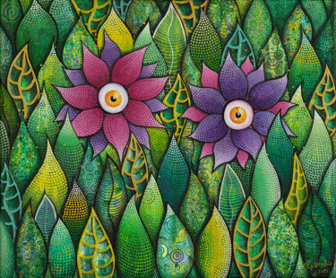 Malarstwo zatytułowany „Flowers series - 2” autorstwa Olha Kuznietsova, Oryginalna praca, Akryl Zamontowany na Drewniana ram…