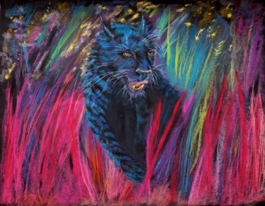 Malerei mit dem Titel "Pink Panther" von Olga Larina, Original-Kunstwerk, Pastell