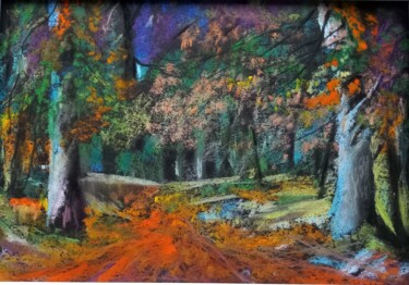 Painting titled "Autumn forest" by Olga Larina, Original Artwork, Pastel