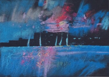 Peinture intitulée "Sunset at the port." par Olga Larina, Œuvre d'art originale, Pastel