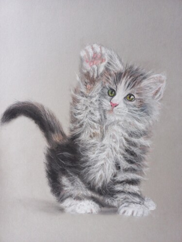 Pintura intitulada "Cat" por Olga Larina, Obras de arte originais, Pastel