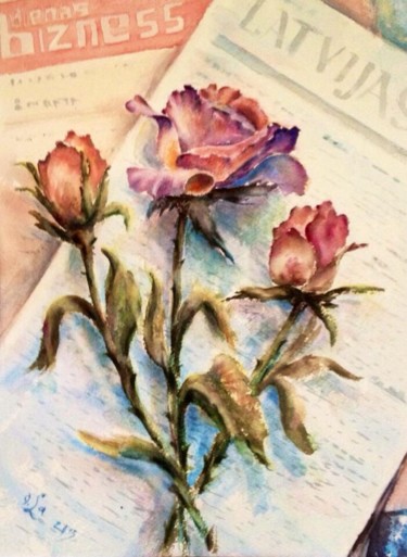 Painting titled "Business roses" by Olga Laza, Original Artwork, Watercolor