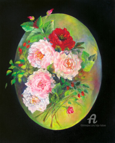Painting titled "Roses" by Olga Liutova-Amplatz, Original Artwork, Oil