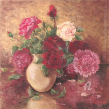 Malarstwo zatytułowany „Roses from my Garden” autorstwa Olga Liutova-Amplatz, Oryginalna praca, Pastel