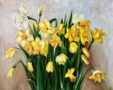 Painting titled "Daffodils" by Olga Liutova-Amplatz, Original Artwork, Oil