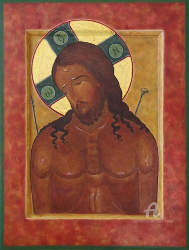 「Gesù Cristo」というタイトルの絵画 Olga Liutova-Amplatzによって, オリジナルのアートワーク, テンペラ