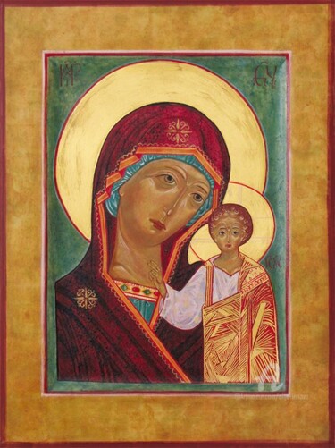 Pittura intitolato "Kazan Madre di Dio" da Olga Liutova-Amplatz, Opera d'arte originale, Tempera