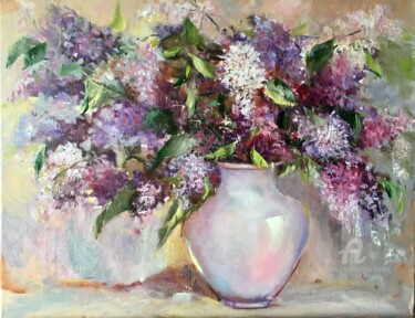 Painting titled "Lilac" by Olga Liutova-Amplatz, Original Artwork, Oil