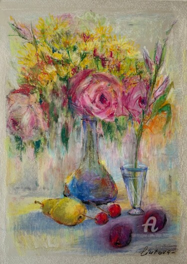 Painting titled "Flowers and Fruits" by Olga Liutova-Amplatz, Original Artwork, Oil