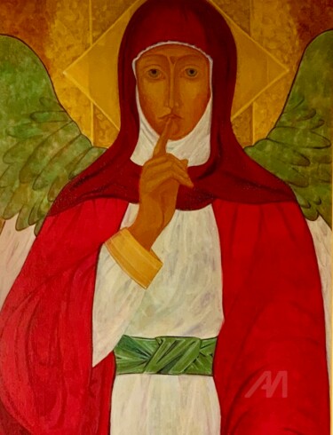 Painting titled "Angelo in silenzio" by Olga Liutova-Amplatz, Original Artwork, Tempera