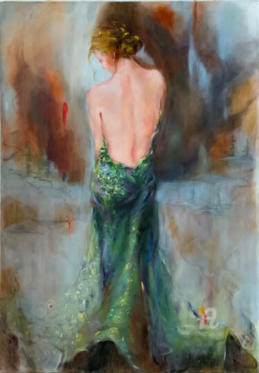 Painting titled "Emerald" by Olga Liutova-Amplatz, Original Artwork, Oil