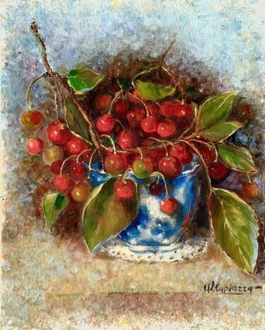 Painting titled "Cherries" by Olga Liutova-Amplatz, Original Artwork, Oil
