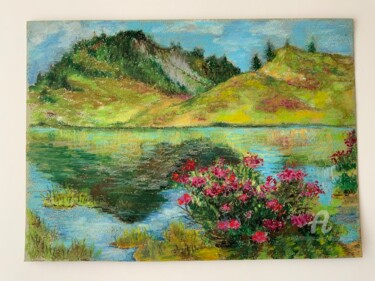Painting titled ",,Alpine roses’’" by Olga Liutova-Amplatz, Original Artwork, Oil