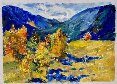 Peinture intitulée ",,Autumn in Alps’’" par Olga Liutova-Amplatz, Œuvre d'art originale, Huile Monté sur Carton