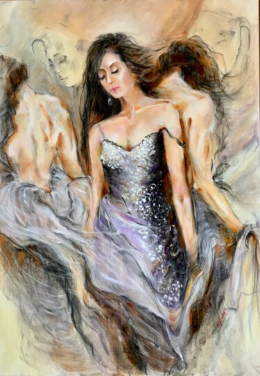 ,,la Sfilata’’ Schilderij getiteld ",,la Sfilata’’" door Olga Liutova-Amplatz, Origineel Kunstwerk, Houtskool Gemonteerd op Canvas brancard