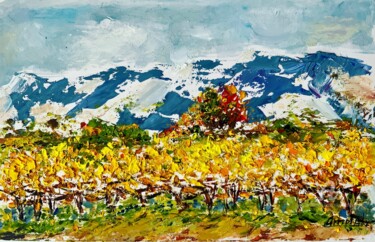 Painting titled "Vigne d'or" by Olga Liutova-Amplatz, Original Artwork, Oil Mounted on Wood Panel