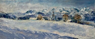 Painting titled "Alpes" by Olga Liutova-Amplatz, Original Artwork, Oil Mounted on Wood Panel