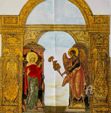 Collagen mit dem Titel "Annunciation" von Olga Liutova-Amplatz, Original-Kunstwerk, Collagen