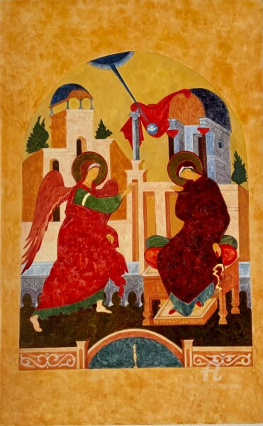 Peinture intitulée "The Annunciation" par Olga Liutova-Amplatz, Œuvre d'art originale, Tempera