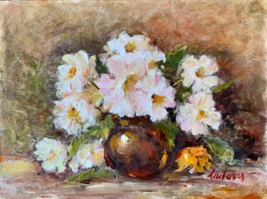 Painting titled "Primrose" by Olga Liutova-Amplatz, Original Artwork, Oil Mounted on Wood Panel