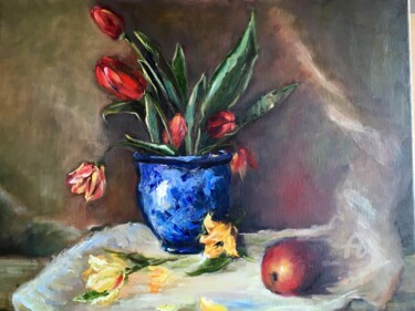 Pintura intitulada "tulipes rouges" por Olga Liutova-Amplatz, Obras de arte originais, Óleo Montado em Armação em madeira