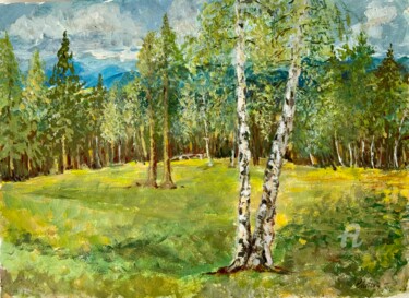 Peinture intitulée "Forest" par Olga Liutova-Amplatz, Œuvre d'art originale, Tempera Monté sur Châssis en bois
