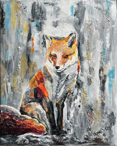 Painting titled "Fox painting origin…" by Olga Mart, Original Artwork, Acrylic Mounted on Wood Stretcher frame