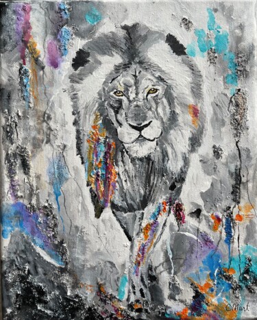 Painting titled "Original Lion Paint…" by Olga Mart, Original Artwork, Acrylic Mounted on Wood Stretcher frame