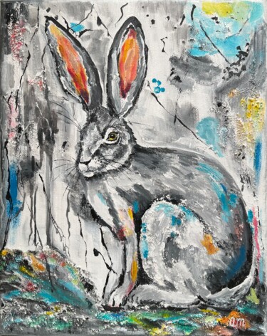 Pintura intitulada "Bunny Painting Orig…" por Olga Mart, Obras de arte originais, Acrílico Montado em Armação em madeira