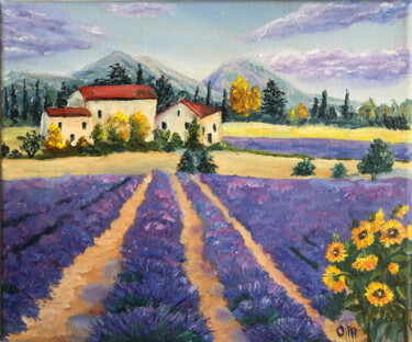 Painting titled "Provence painting,…" by Olga Mart, Original Artwork, Oil Mounted on Wood Stretcher frame