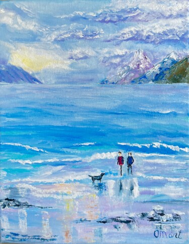 Ζωγραφική με τίτλο "People Beach Painti…" από Olga Mart, Αυθεντικά έργα τέχνης, Λάδι Τοποθετήθηκε στο Ξύλινο φορείο σκελετό