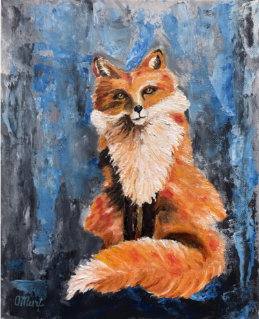 Картина под названием "Fox painting Red fo…" - Olga Mart, Подлинное произведение искусства, Масло Установлен на картон