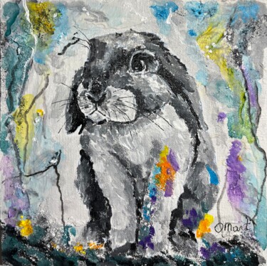 Painting titled "Bunny Painting Orig…" by Olga Mart, Original Artwork, Acrylic Mounted on Wood Panel