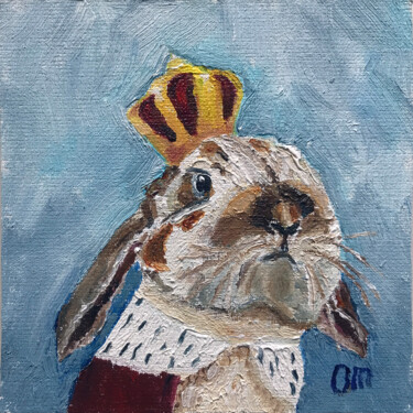 Pintura intitulada "Small Bunny Paintin…" por Olga Mart, Obras de arte originais, Óleo Montado em Painel de madeira