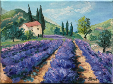 Painting titled "Provence painting,…" by Olga Mart, Original Artwork, Oil Mounted on Wood Stretcher frame