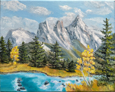 Painting titled "Mountain panting  M…" by Olga Mart, Original Artwork, Oil Mounted on Wood Stretcher frame
