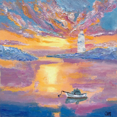 Картина под названием "Lighthouse Original…" - Olga Mart, Подлинное произведение искусства, Масло Установлен на картон